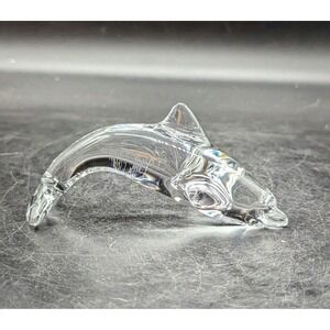 Vintage Daum France Crystal Dolphin Signed art glass Statue Figure  4.75"
